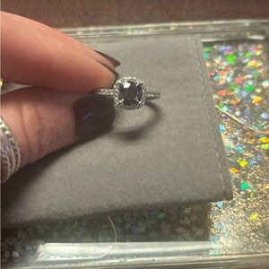 Elegant Silver and Black Moissanite  Ring